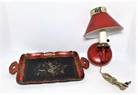 Tole Colonial Red Metal Wall Lamp and Lacquered
