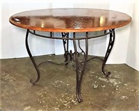 Pine Breakfast Table with Scrolled Metal