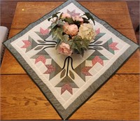 PIECED HAND QUILTED TABLE CENTER & ARTIFICIAL