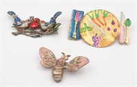 Vintage Hand Painted Brooches