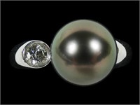 18K White gold 10mm Tahitian pearl ring with