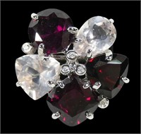 14K White gold assorted cut garnet and pink