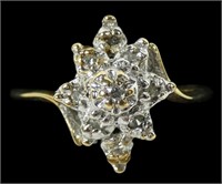 10K Yellow gold diamond cluster ring, size 4.5,