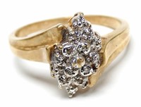 10K Yellow gold diamond cluster ring, size 5.5,
