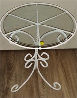 IRON WROUGHT TABLE w/ MISMATCHED GLASS TOP