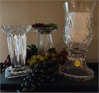 CRYSTAL CANDLE HOLDERS, CANDLE & ARTIFICIAL