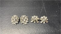 2 Pairs Of Vintage Signed Sherman Clear Rhinestone