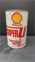 Vintage Shell Full Tin & Cardboard Quart Can Of Su