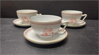 3 Spode RED TRADE WINDS Cups & Saucers