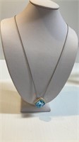 Sterling Silver 18' Chain Necklace With Turquoise
