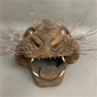 Very Early Carved Wild Cat Wall Mask
