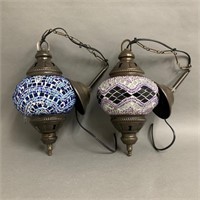 Pair of Fine Facetted Hanging Lights-10"