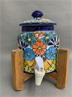 Hand Decorated Ceramic Jar with Spiggot 10"