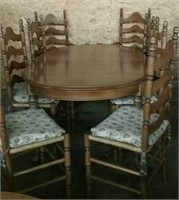 Dining Table With 3 Leaves & 8 Chairs, Approx.