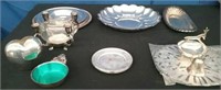 Box-Silver Plate Serving Trays, Dishes, Candle