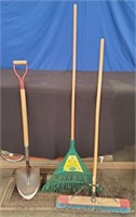 24" Broom, Yard Rake, Union Shovel