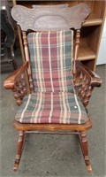 Carved Wood Rocking Chair w/ Wicker Seat