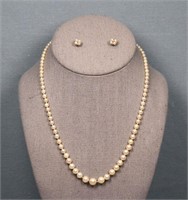 14K Gold Cultured Pearl Necklace + Earrings