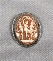 14K Gold Mounted Three Graces Cameo Brooch