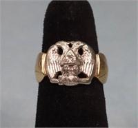 Masonic 10K Gold & Diamond Ring