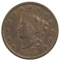 AU-58 Details 1819 Large Cent