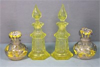 Vaseline Glass + Art Glass Dresser Bottles