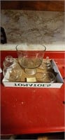 3 glass candy bowls and glass stand