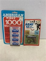 2 PC VINTAGE ARMY 45 CAP PISTOL KEY RING AND PKG