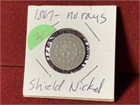 1867 UNITED STATES SHIELD NICKEL / NO RAYS