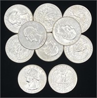 (R) 1960-D Washington Silver Quarters FV $2.50