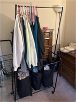 Clothing rack with removable bins on wheels