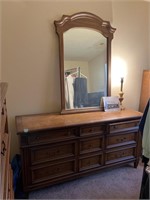 Long wooden dresser with mirror 64x 32