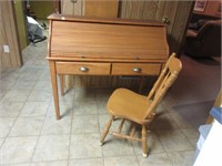 Oak Roll top desk with chair