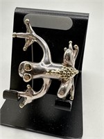 LARGE STERLING SILVER FROG BROOCH