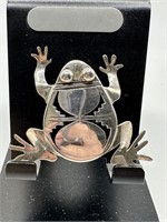 LARGE STERLING SILVER FROG BROOCH / PIN