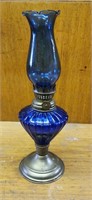 Blue oil lamp approx 10 inches tall