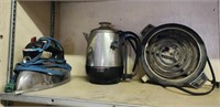 Iron, coffee pot and burner