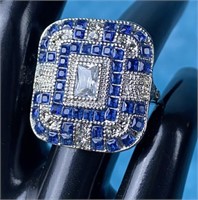 925 Sterling Silver Ring with Blue Stones
