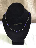 Sterling Silver necklace, silver and blue beads,