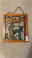 Stain glass & wooden picture with 2 cats