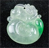 Chinese Green Jadeite Carved Pendant