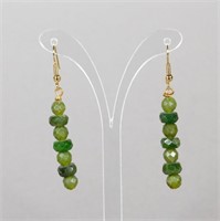 Green Jade Bead Faceted Gemstone Dangle Earrings