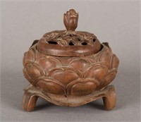 Chinese Bronze Lotus Censer with Lid Xuande Mark