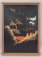 Japanese Lacquer Gilt Painting Framed