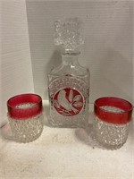 Ruby red bird decanter & glasses