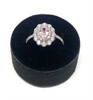 Sterling silver Diamonique pink and white ring,