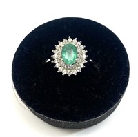 Sterling silver oval cut natural emerald ring with