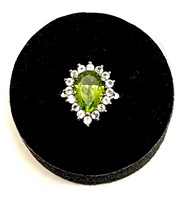 Sterling silver pear cut peridot ring with round
