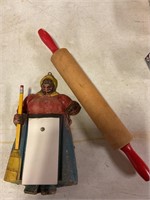 Vintage memo pad / wood rolling pen