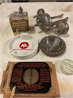 Collectibles ashtrays, bell , & more